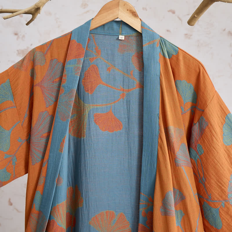 Retro Ginkgo Leaf Cotton Kimono Robe - image 2