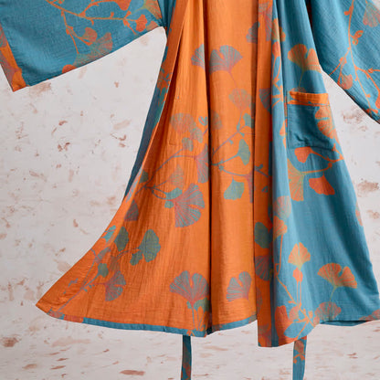Retro Ginkgo Leaf Cotton Kimono Robe - image 13