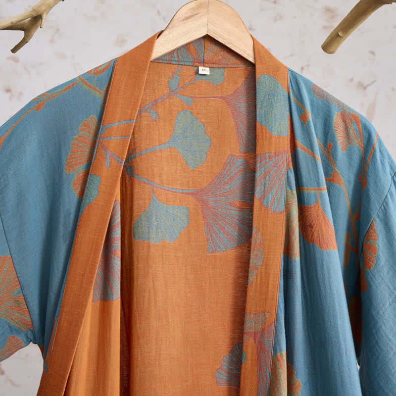 Retro Ginkgo Leaf Cotton Kimono Robe - image 10