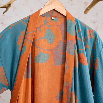 Retro Ginkgo Leaf Cotton Kimono Robe - image 10