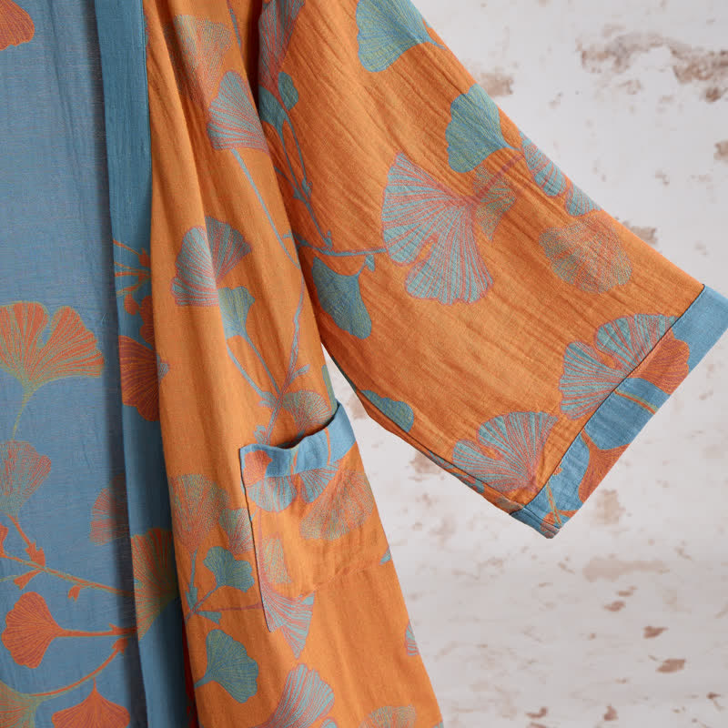 Retro Ginkgo Leaf Cotton Kimono Robe - image 4