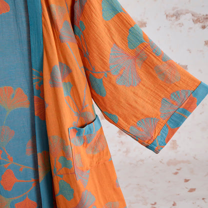 Retro Ginkgo Leaf Cotton Kimono Robe - image 4