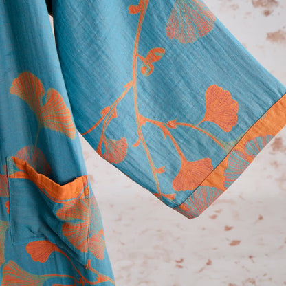 Retro Ginkgo Leaf Cotton Kimono Robe - image 12