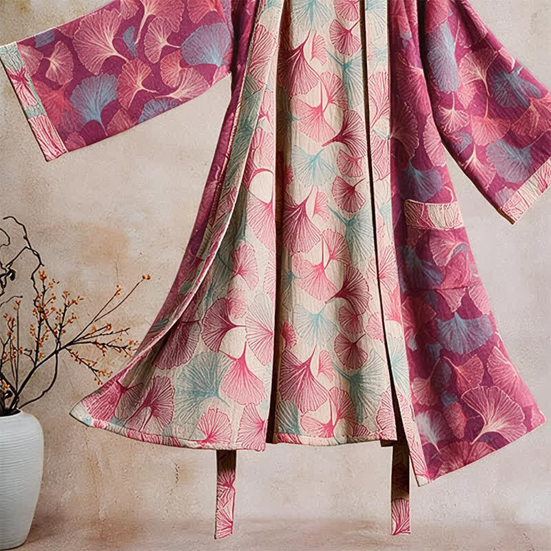 Artistic Ginkgo Leaf Kimono Loungewear Robe - image 3