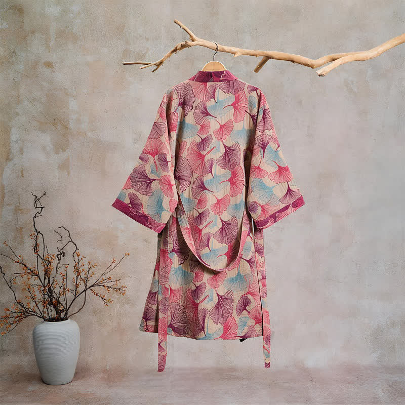 Artistic Ginkgo Leaf Kimono Loungewear Robe - image 6