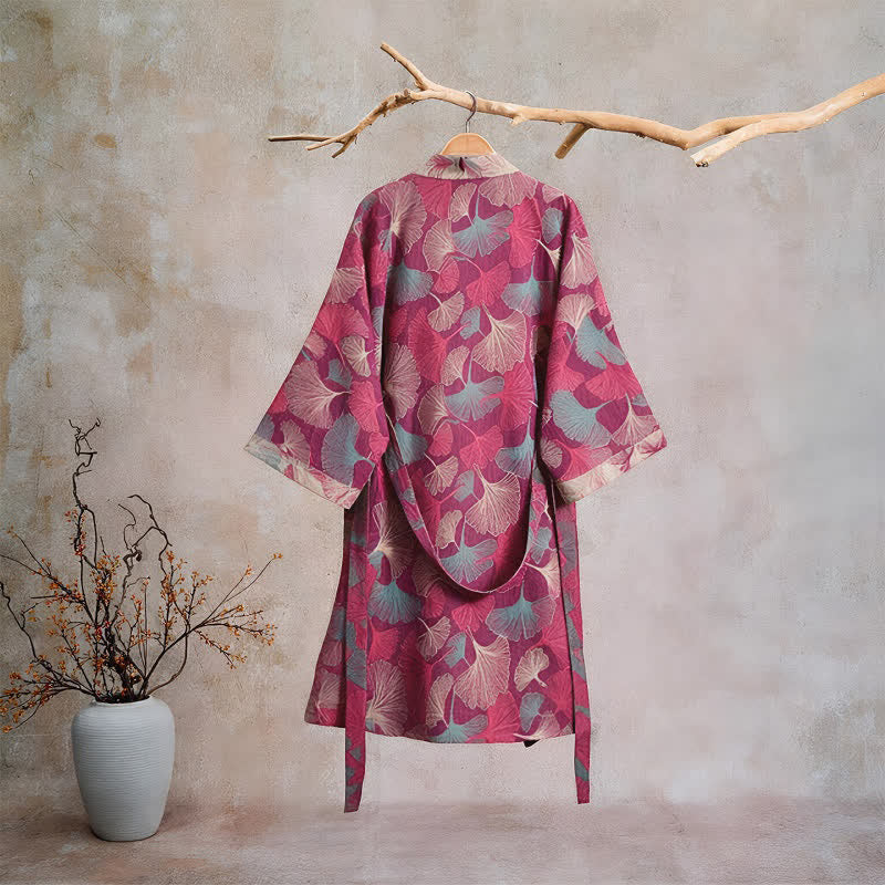 Artistic Ginkgo Leaf Kimono Loungewear Robe - image 1