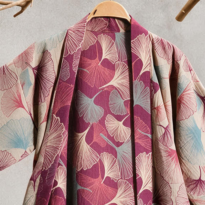 Artistic Ginkgo Leaf Kimono Loungewear Robe - image 7