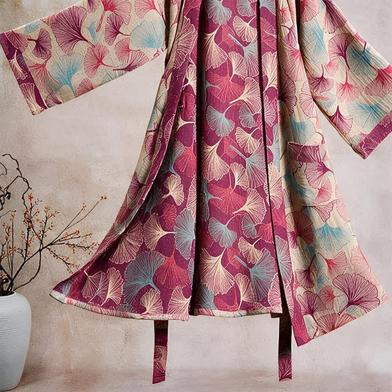 Artistic Ginkgo Leaf Kimono Loungewear Robe - image 8