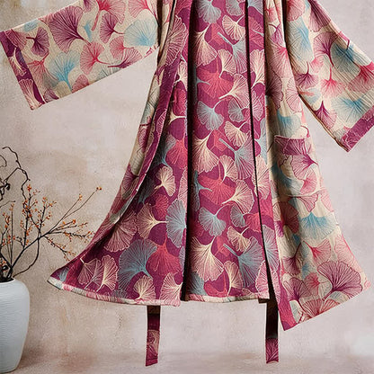 Artistic Ginkgo Leaf Kimono Loungewear Robe - image 8