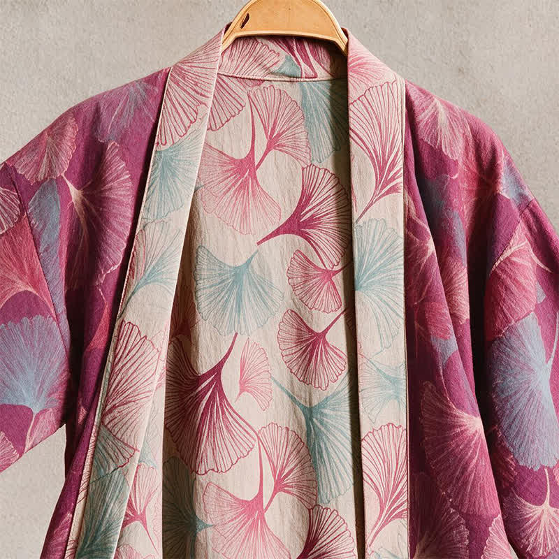 Artistic Ginkgo Leaf Kimono Loungewear Robe - image 2