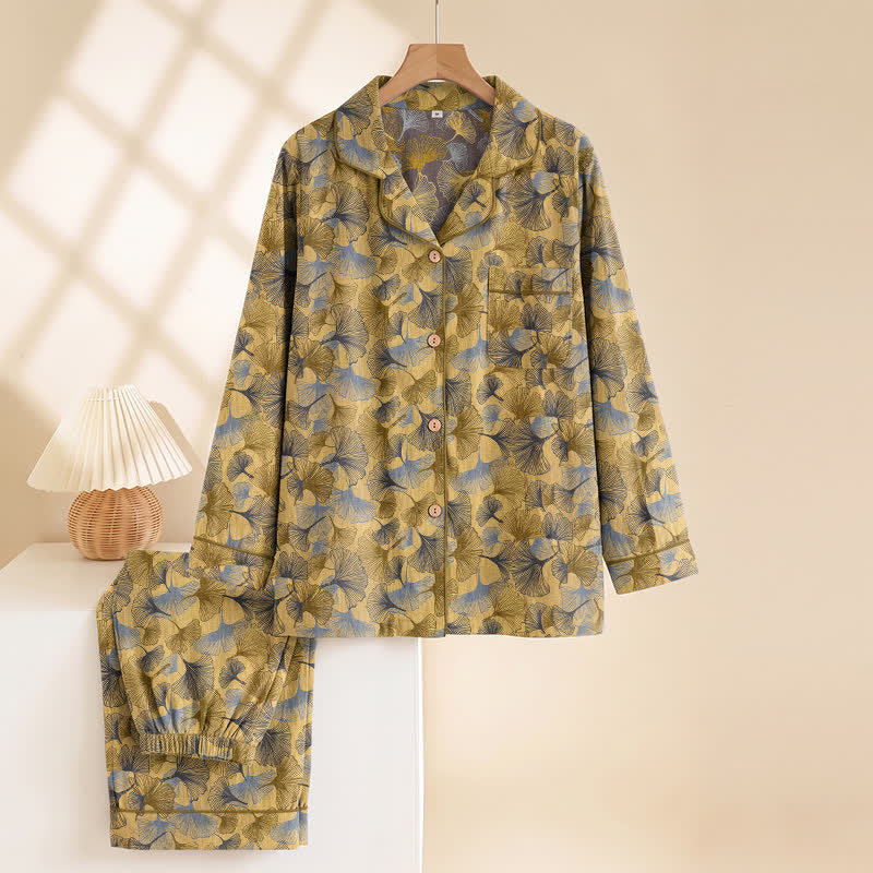 Ginkgo Leaf Notch Collar Pajama Set - image 1