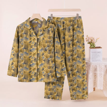 Ginkgo Leaf Notch Collar Pajama Set - Yellow - XL - image 0