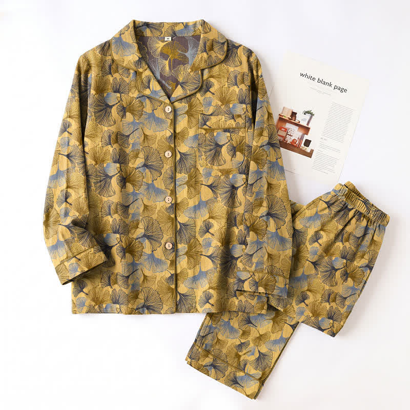 Ginkgo Leaf Notch Collar Pajama Set - image 4