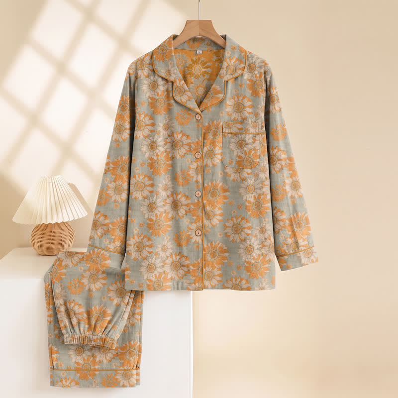 Retro Sunflower Cotton Loungewear Pajama Set - image 8