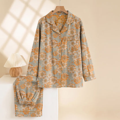 Retro Sunflower Cotton Loungewear Pajama Set - image 8