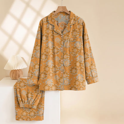 Retro Sunflower Cotton Loungewear Pajama Set - image 1