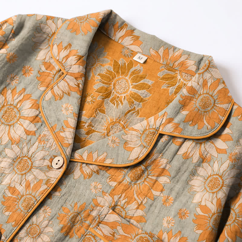 Retro Sunflower Cotton Loungewear Pajama Set - image 9