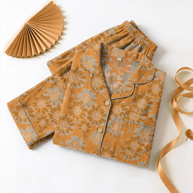 Retro Sunflower Cotton Loungewear Pajama Set - image 6