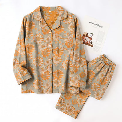 Retro Sunflower Cotton Loungewear Pajama Set - image 12
