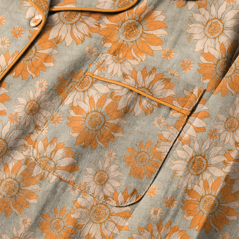 Retro Sunflower Cotton Loungewear Pajama Set - image 10