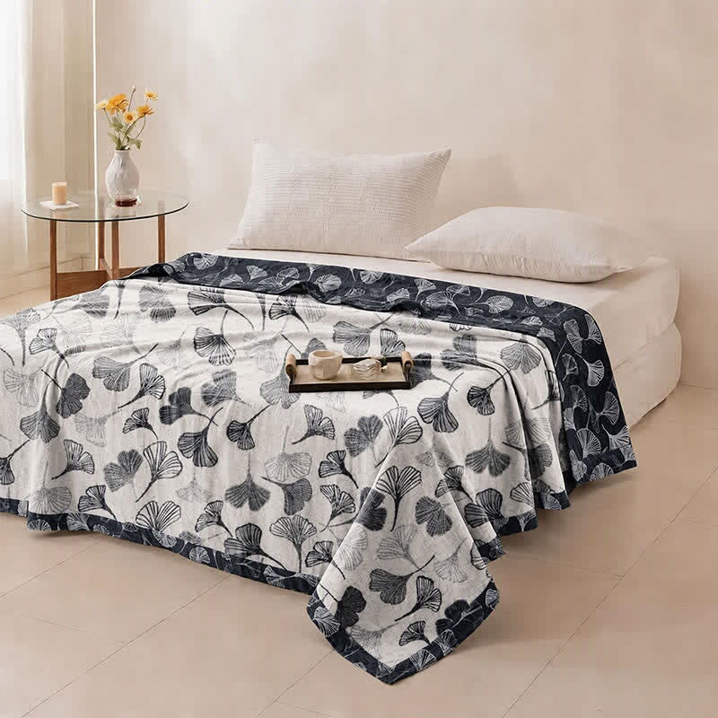 Grey‑Black Ginkgo Leaf Cotton Blanket - image 5