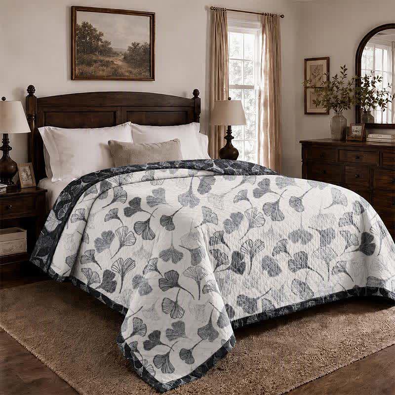 Grey‑Black Ginkgo Leaf Cotton Blanket - image 4