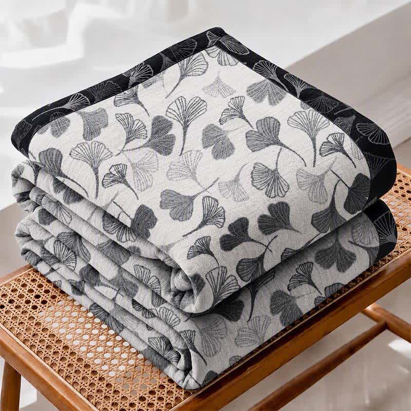 Grey‑Black Ginkgo Leaf Cotton Blanket - image 1