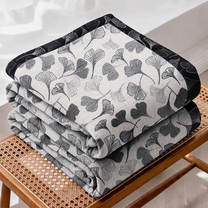 Grey‑Black Ginkgo Leaf Cotton Blanket - image 1