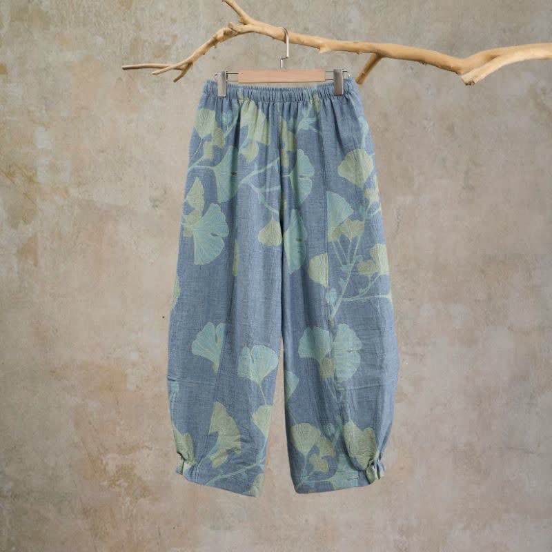 Retro Botanical Ginkgo Leaf Cotton Lounge Pants - image 1