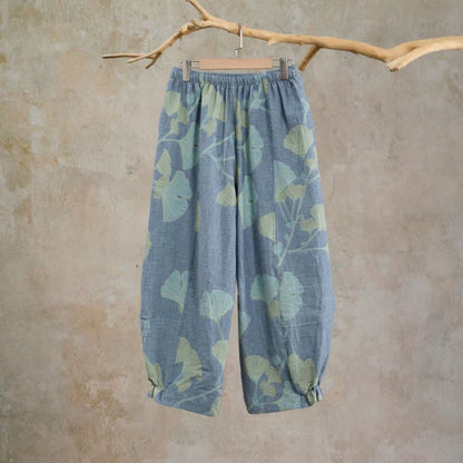 Retro Botanical Ginkgo Leaf Cotton Lounge Pants - image 1