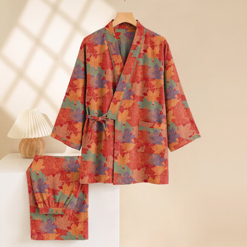 Maple Leaf Cotton Kimono Pajama Set - image 2