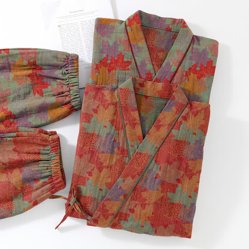 Maple Leaf Cotton Kimono Pajama Set - image 6