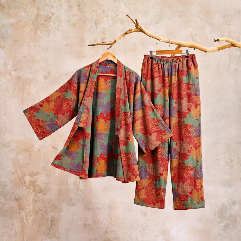 Maple Leaf Cotton Kimono Pajama Set - image 5