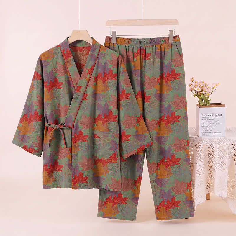 Maple Leaf Cotton Kimono Pajama Set - image 9