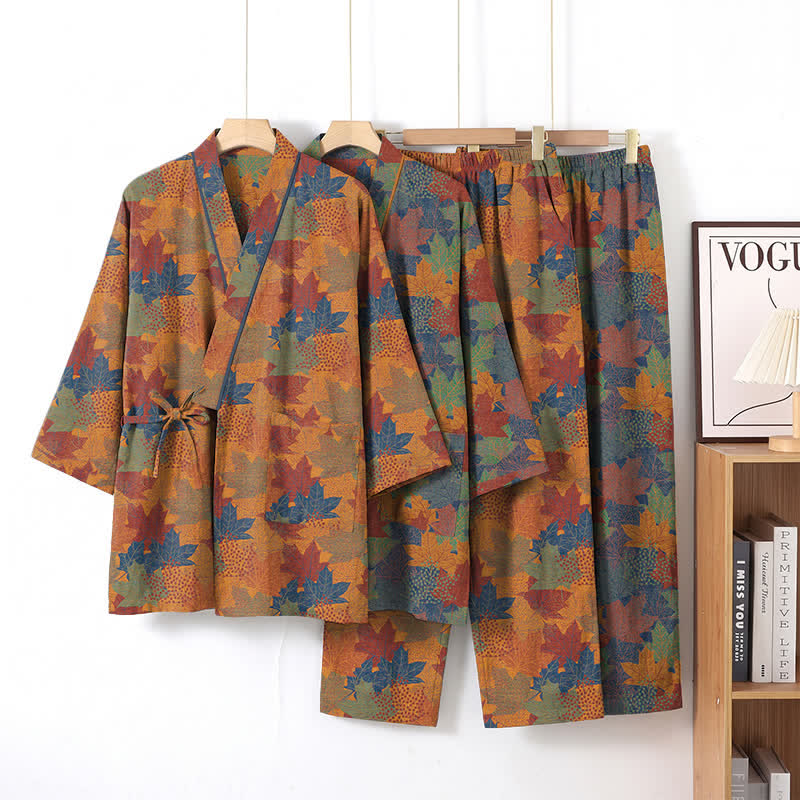 Maple Leaf Cotton Kimono Pajama Set - image 32