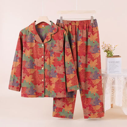 Fall Maple Leaf Cotton Loungewear Set - Red & Green - XL - image 0