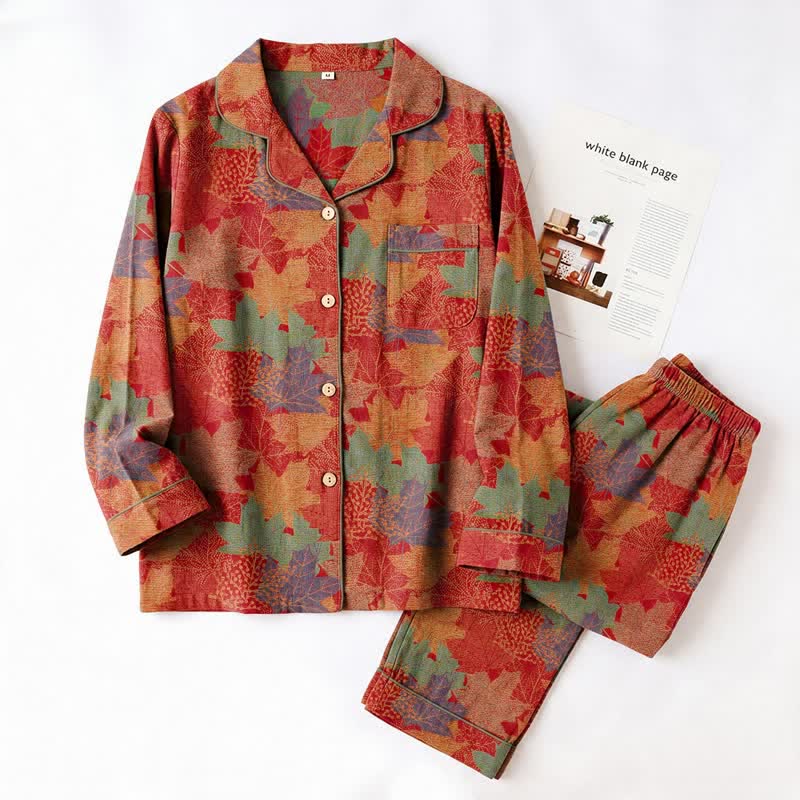 Fall Maple Leaf Cotton Loungewear Set - image 5
