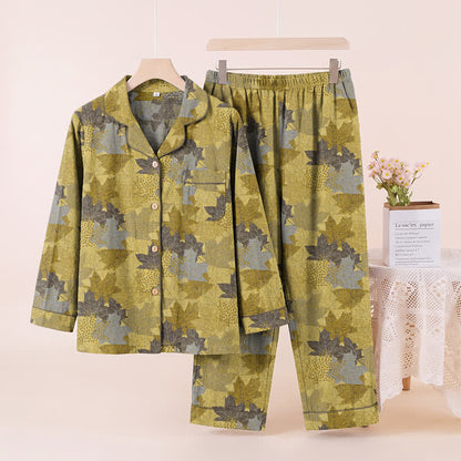Fall Maple Leaf Cotton Loungewear Set - Yellow & Gray - XL - image 12