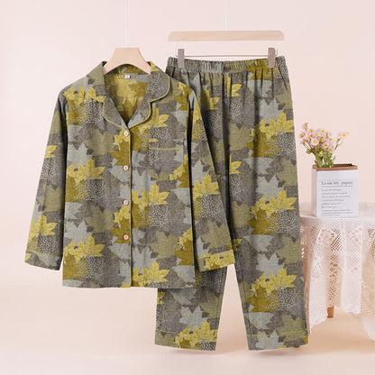 Fall Maple Leaf Cotton Loungewear Set - Gray & Yellow - XL - image 18