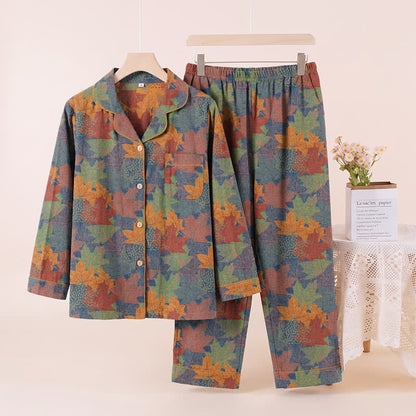 Fall Maple Leaf Cotton Loungewear Set - Blue & Orange - XL - image 30