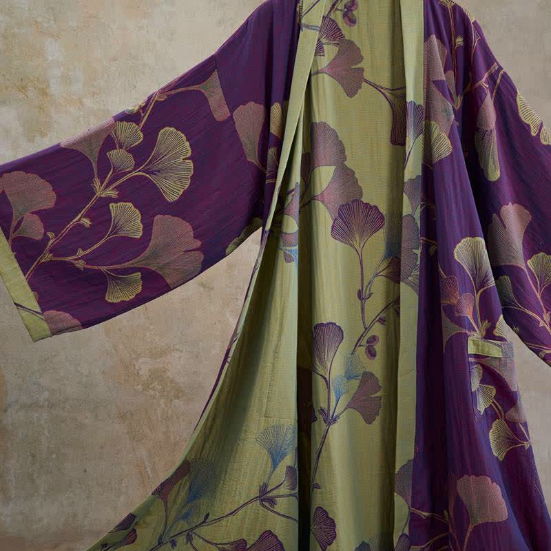 Retro Ginkgo Leaf Cotton Kimono Robe - image 4