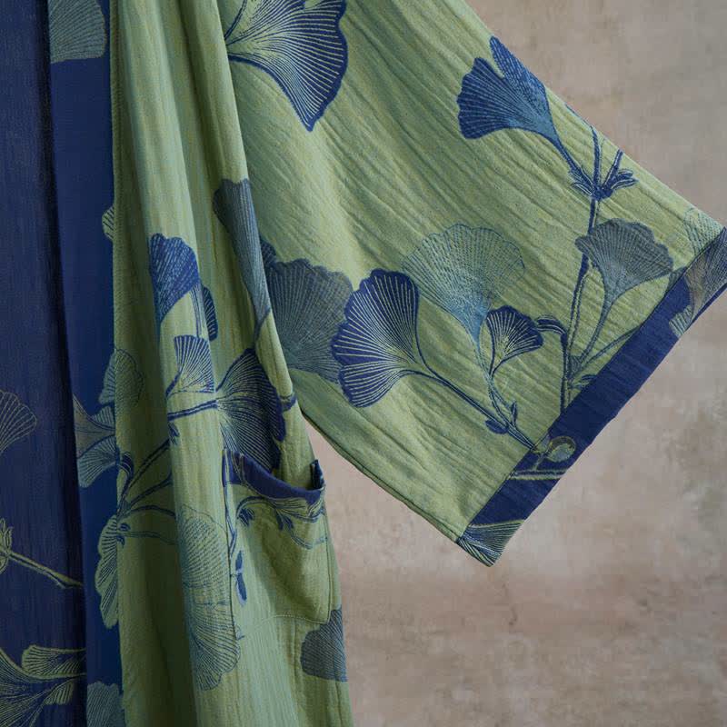 Retro Ginkgo Leaf Cotton Kimono Robe - image 20