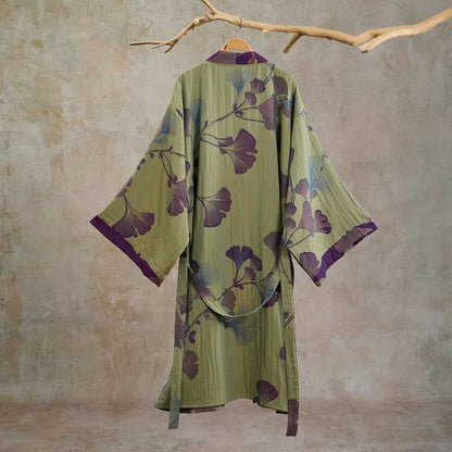 Retro Ginkgo Leaf Cotton Kimono Robe - image 24
