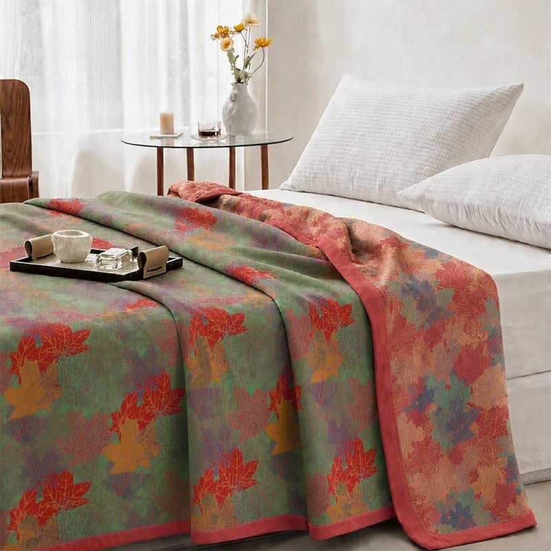 Colorful Fall Maple Leaf Cotton Blanket - image 6