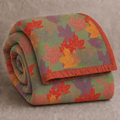 Colorful Fall Maple Leaf Cotton Blanket - Green & Red - Blanket - Cal King - image 4