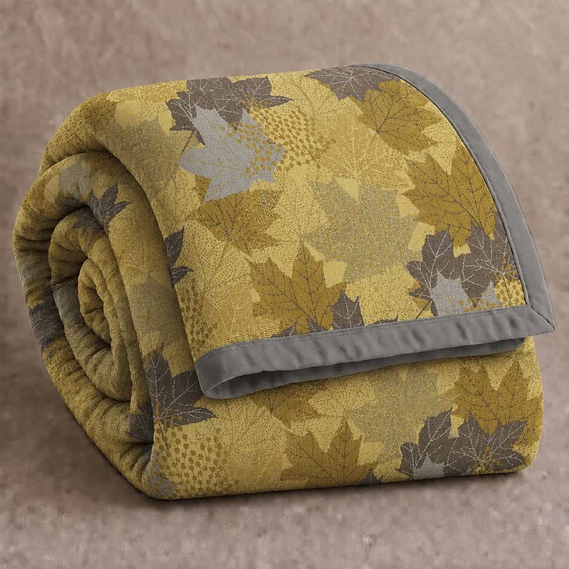 Colorful Fall Maple Leaf Cotton Blanket - Yellow & Gray - Blanket - Cal King - image 8