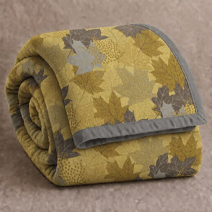 Colorful Fall Maple Leaf Cotton Blanket - Yellow & Gray - Blanket - Cal King - image 8