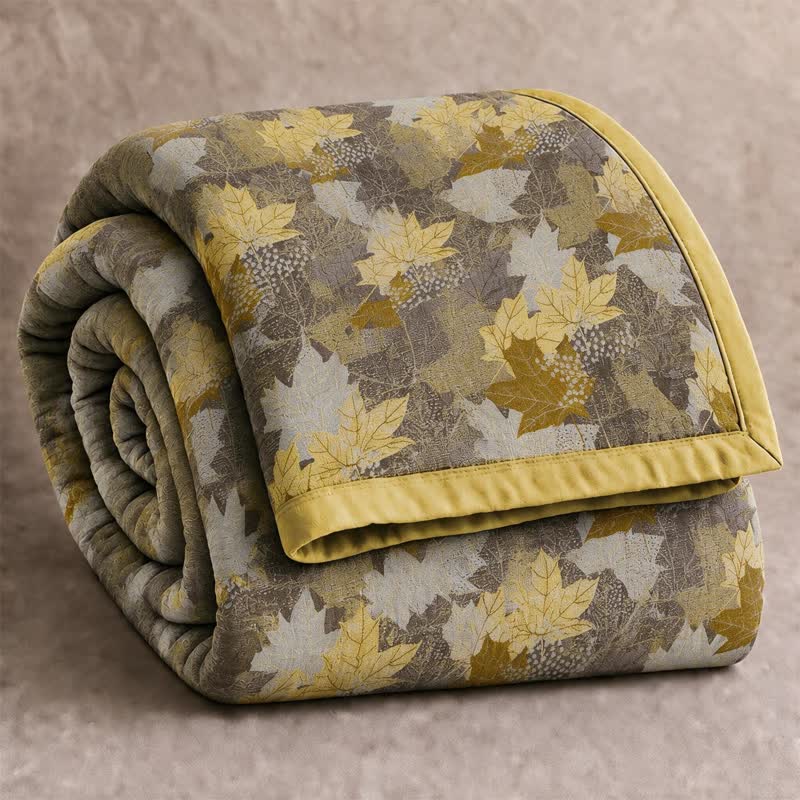 Colorful Fall Maple Leaf Cotton Blanket - Gray & Yellow - Blanket - Cal King - image 12