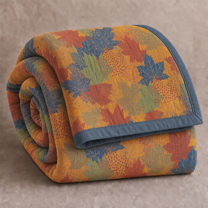 Colorful Fall Maple Leaf Cotton Blanket - Orange & Blue - Blanket - Cal King - image 16