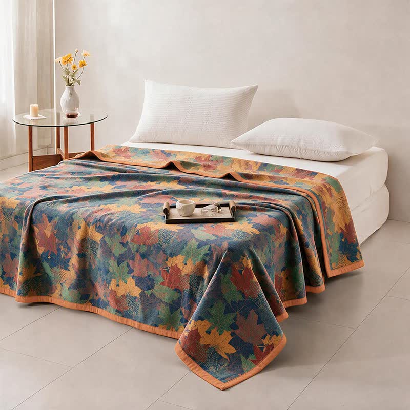 Colorful Fall Maple Leaf Cotton Blanket - image 23